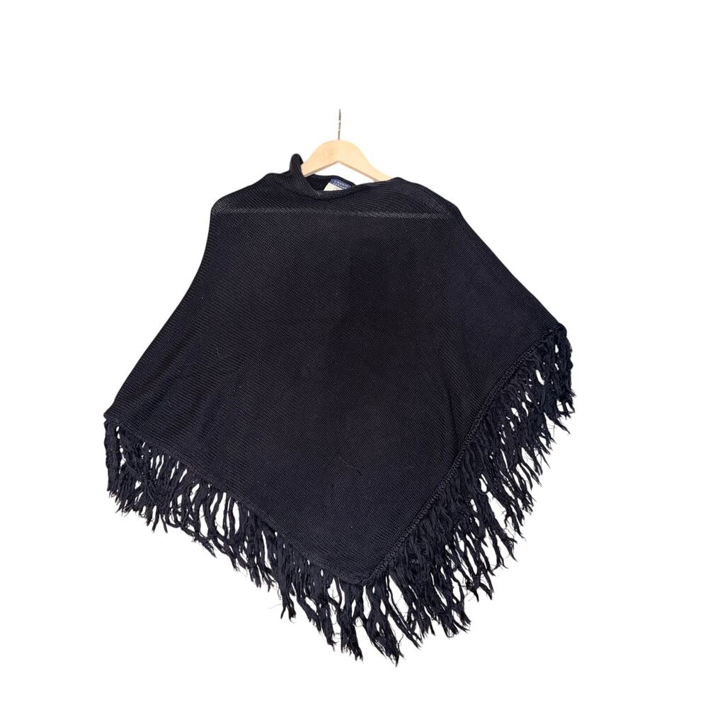 Cousin Johnny black poncho sweater fringe 100% cotton USA made boho classic OS